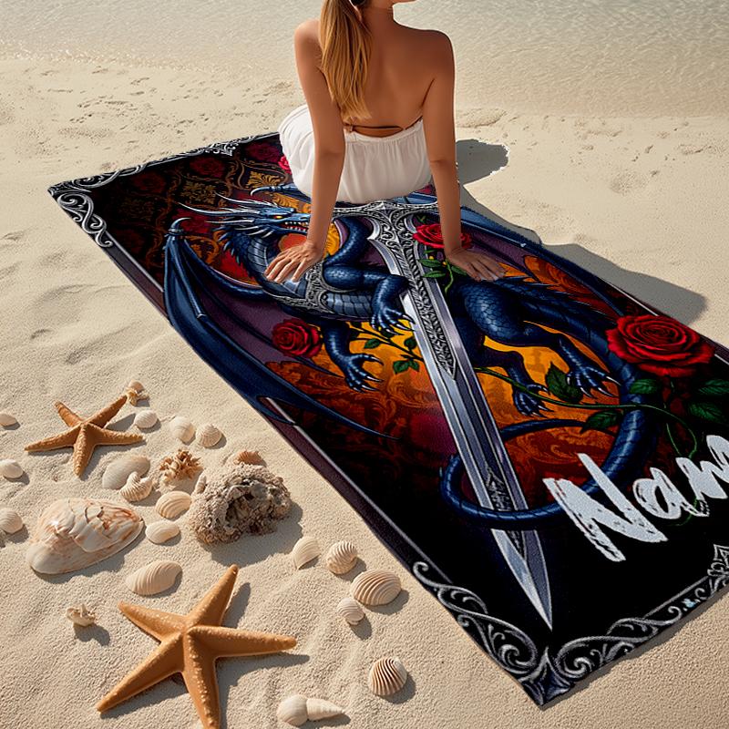 Custom Name Ultra-Soft Beach Towel with Dragon Theme,Ideal for Pool - Camping, Diving - Perfect Travel Essential, Vibrant Beach Towel.