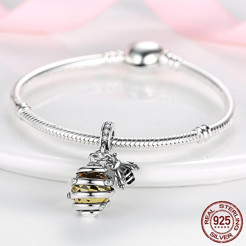 Bee Pendant Sliver Honeycomb Bee Dangle Charm Pendant fit Authentic Brand Bead Charms Bracelets Do It Yourself copper Jewellery Making