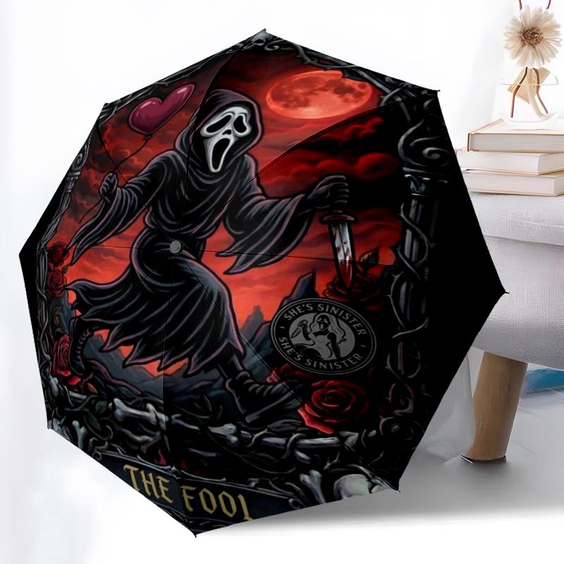 Gothic Horror Tarot Theme Automatic Umbrella, Lightweight & Portable, 8 Rib, Perfect for Outdoor Travel, Birthdays, Christmas, Gifts.