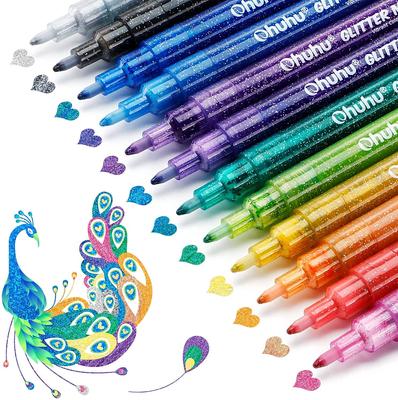 Ohuhu Glitter Pens, 12-Color Set, Glitter Markers with Metallic Glitter, 0.7-2mm Tip, Perfect for Coloring, Illustrations, Album Making, Cards, New Ye
