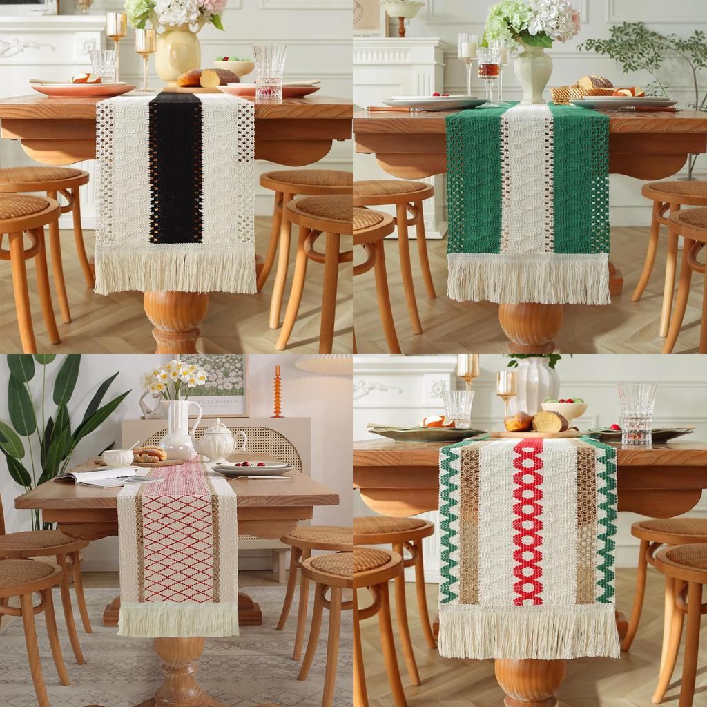 Nordic Minimalist Cotton Linen Table Runner With Tassels For Dining Room Decor
