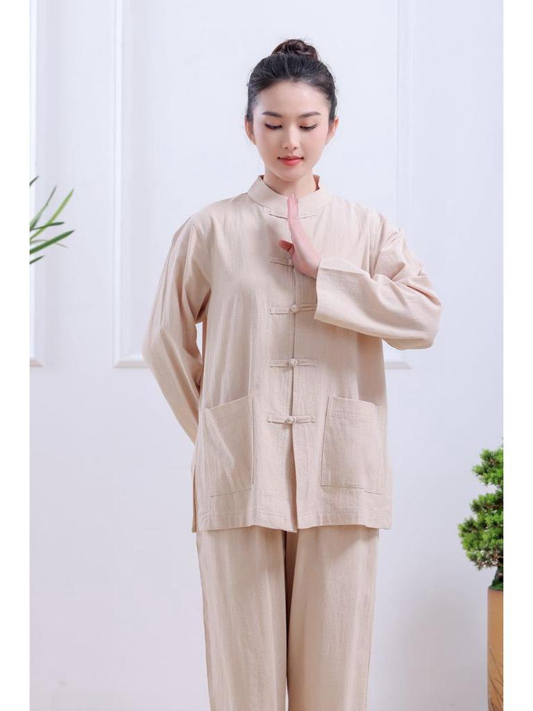 Completo a Maniche Lunghe per Meditazione Buddista Zen - Cotone Lino Stile Tempio Tang