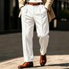 Men's Striped Dress Pants with Elastic Waistband and Button Closure for Business Work