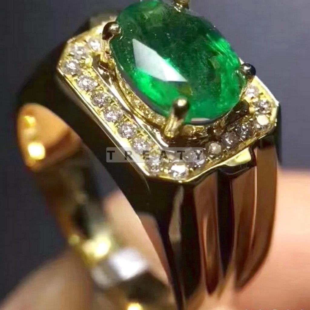 Smaragd Oval Schliff Mit 925 Sterling Silber Vergoldet Ring Für Herren #295 JL375732384909