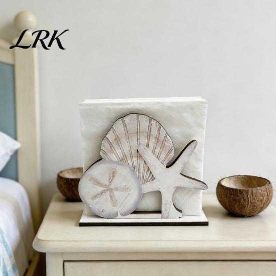 Square Vertical Paper Towel Storage Wooden Napkin Holder, Ocean Style Dispenser, Distressed Wood Rack Ordered Holder for Kitchen Dining Table