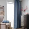 Yimanqiyun Blue French Grid Jacquard Semi-Blackout Bay Window Curtains