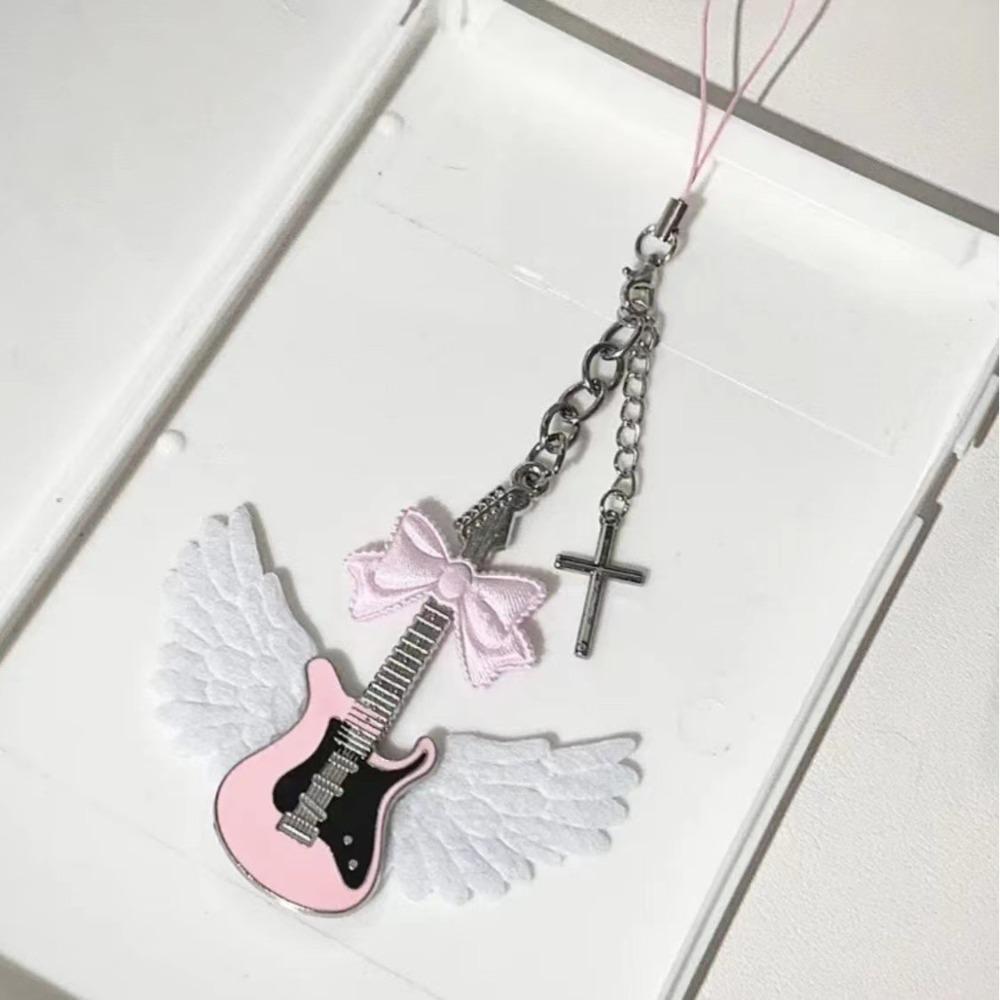 Bow Pink Guitar Phone Chain Guitar Cell Phone Strap Jewelry Gift Mobile Phone Lanyard  Woman Girl