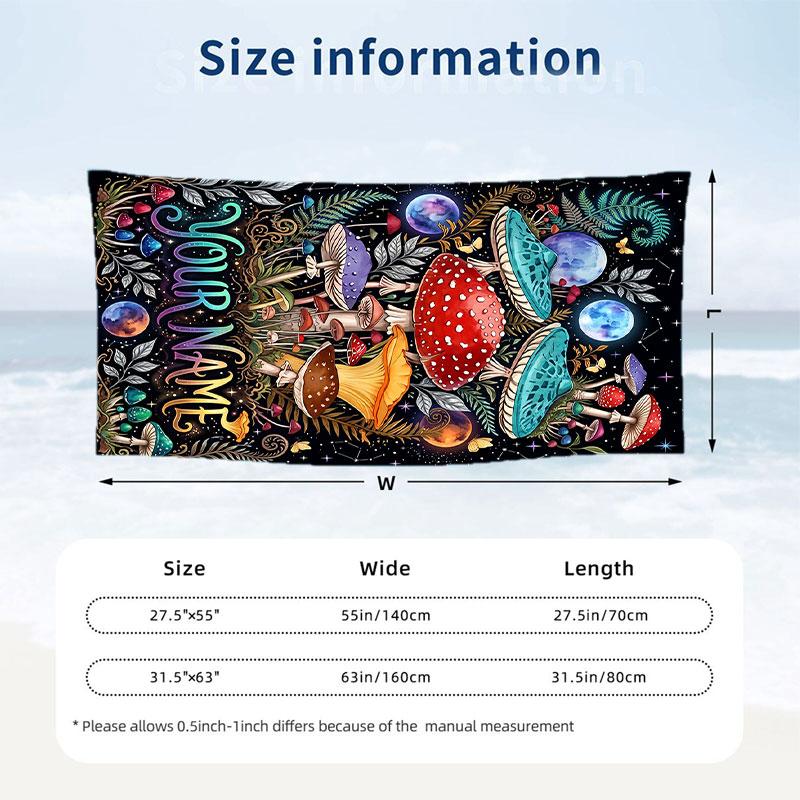 Mystical Moth Key Artwork Theme Quick Dry Beach Towel Custom Name Text Print Large Sand Resistant Towel Beach Vacation