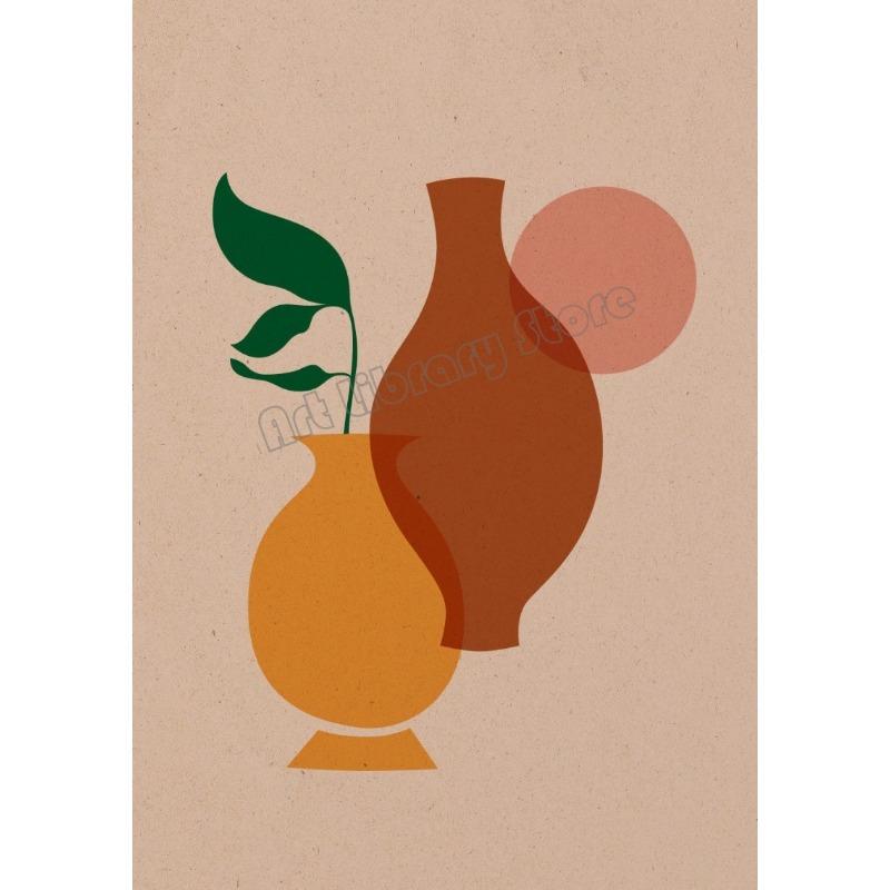 Neutraler Boho Mid Century Abstrakt Botanisch Linie Terrakotta Töne Geometrisches Poster Leinwandmalerei Wandkunst Bilder Heimdekor