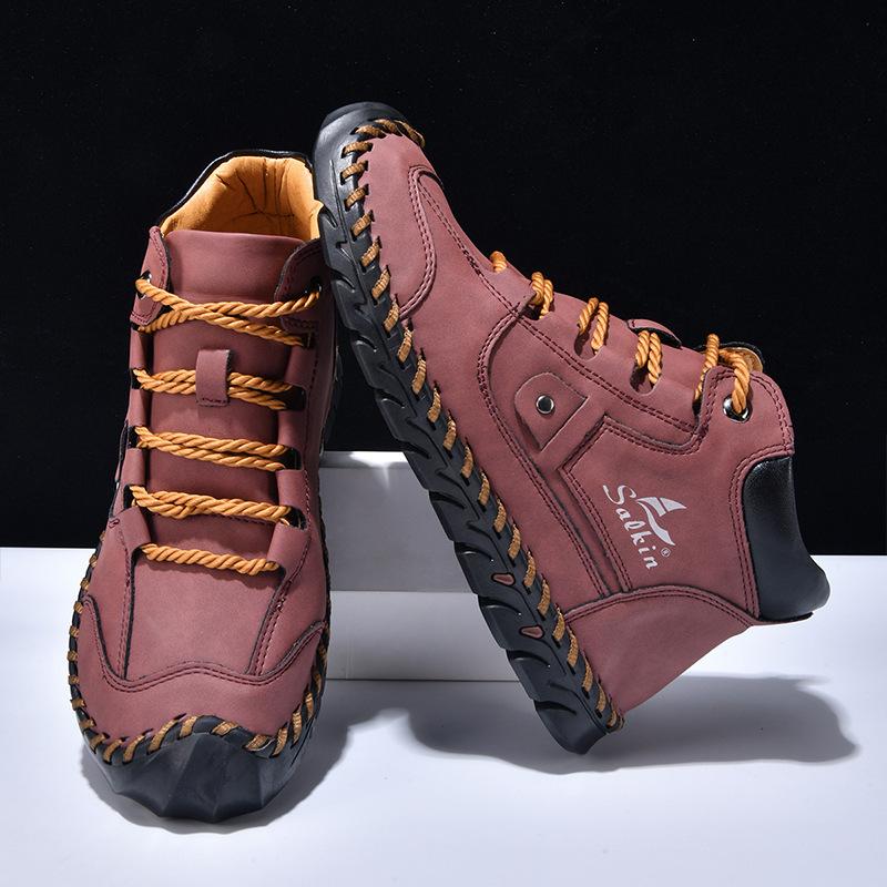2025 Autumn/winter Men's Casual Shoes Short Boots Mid Top, Large-sized Handmade Ankle Boots Work Boots