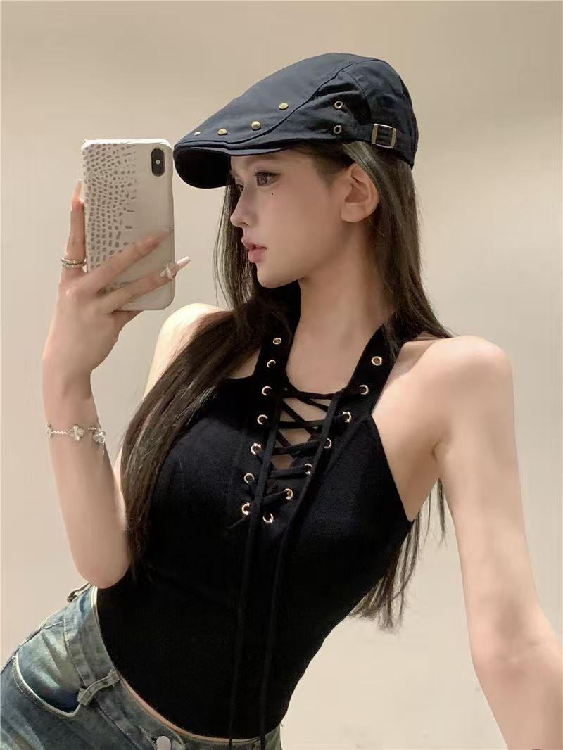 Spicy Girl Strappy Tank Top: Women s V-Neck Bandeau Camisole for Spring/Summer Small