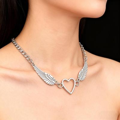 Angel Wings Heart Pendant Necklace: Versatile Alloy Feather Design for Men & Women