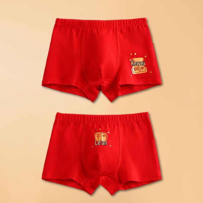 Year of the Horse Boys' Red Zodiac Cotton Boxer Briefs for New Year
