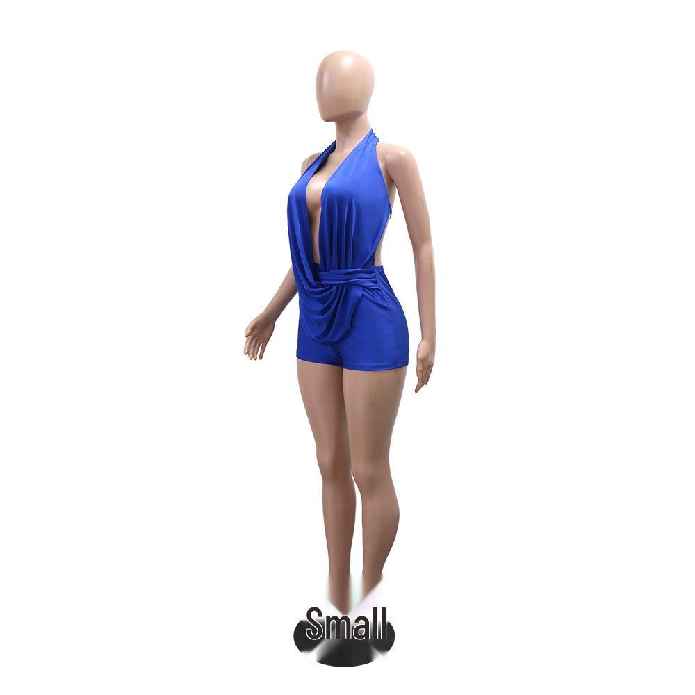 Women's Solid Color Strappy Halter Backless Jumpsuit