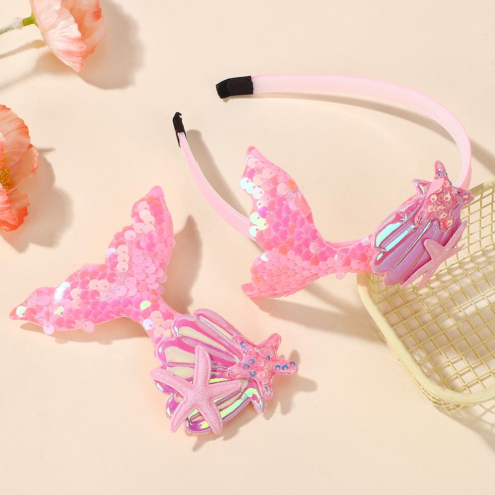 LOVEKIKI 2Pcs/lot Sparkling Mermaid Hair Clip Headband Set Kids Performance Vacation Hair Accessory Exquisite Headwear Gift