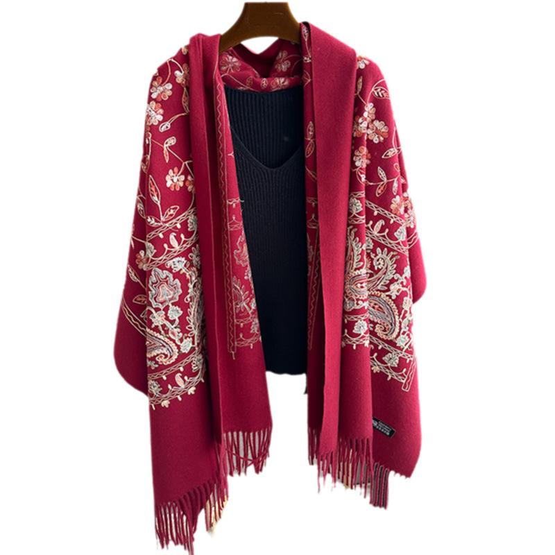 Ethnic Style Embroidery Travel With Shawl Ladies Thickened Warm Scarf Retro Embroidery