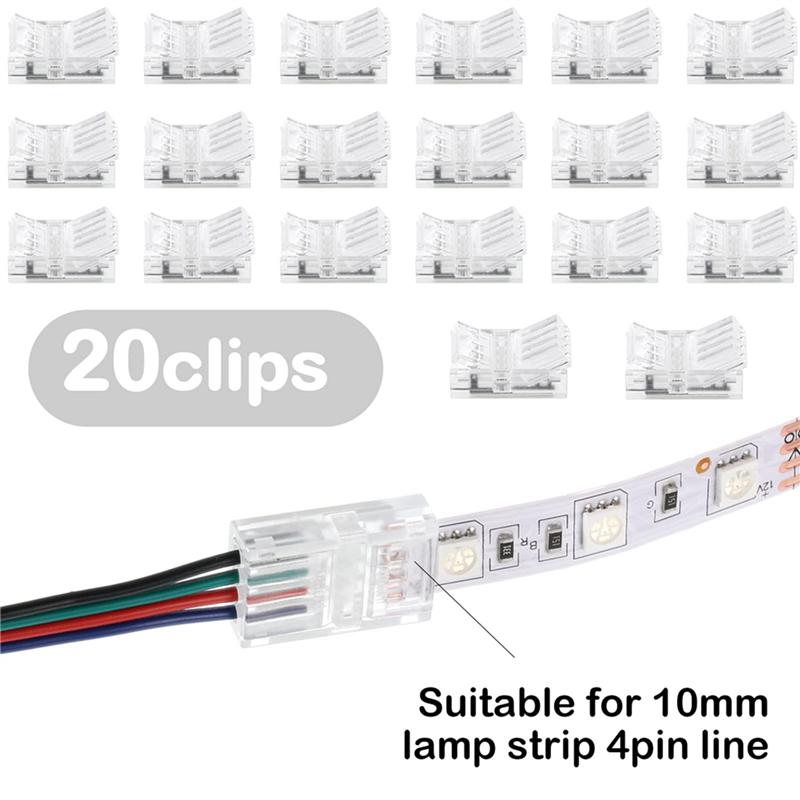 LED Light Strip Connectors 40 Waterproof LED Adapter Connectors Solderless LED Light Strip Connectors 4 Pin 10Mm-B61B