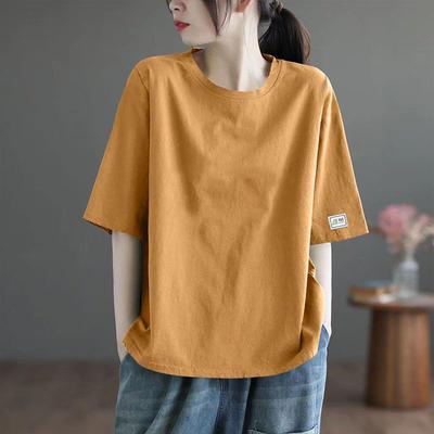 Large Size Top Feeling Labeling Cuffs Short Sleeves Spring and Summer New Versatile Foreign Style Women's T-shirt