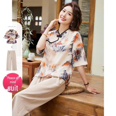 Pa Si Te 2025 Early Autumn New Chinese Style Frog Button T-Shirt & Pants Set