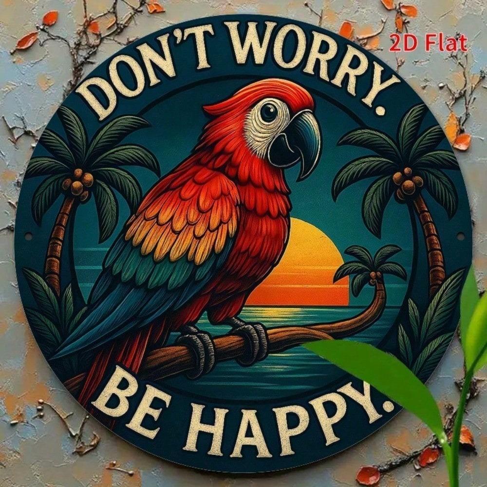Tropical Parrot Beach Sunset Metal Wall Art 20x20cm Vibrant Cafe Home Decor