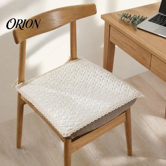 Cozy Velvet Seat Pads for Winter Plush Chair Pad with Ties, Non Slip Cushion Lace Trim, 16 x Inch Washable Dining Office Comfortable Dressing
