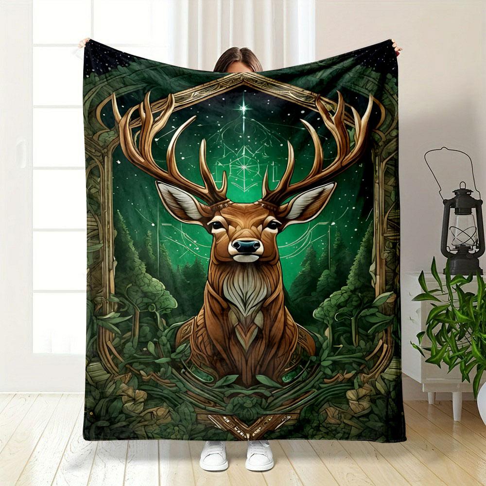 Majestic Deer in Enchanted Forest Patterned blanket, flannel, suitable for all seasons, home decor, warm and cozy
