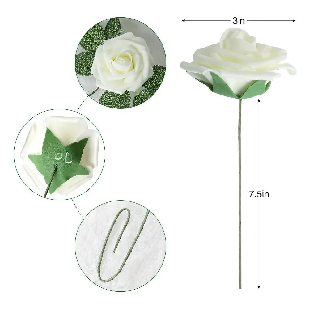 25PCS Lifelike Foam Artificial Flowers with Stems Boxed Fake Roses Floral Arrangements DIY Bouquets Home Decoration