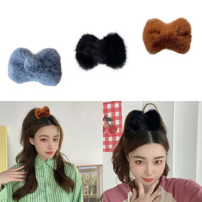 Plush Bowknot Shape Hairpin for Kid Teen Woman Carnival Ponytail Bangs Hairpin