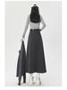 High-Waisted Coffee Wool Skirt for Women, Autumn-Winter Style, Pleated A-Line, Petite Fit, Mid-Length, Perfect Drape