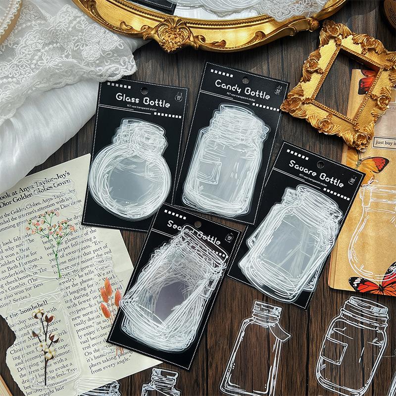 1pack/30Pcs Ins Style Transparent Glass Bottle Stickers, DIY Handmade Album Scrapbooking Decorative Supplies