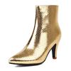 Glitter Gold Silver Ankle Boots Women High Spike Heels Rosy Green Shiny Wedding Party Dress Lady Zipper Pointed Toe Short Boots