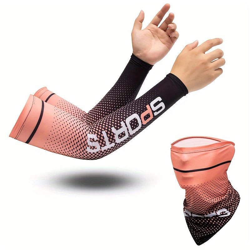 1 Set Summer Protection Includes 1 Pair Arm Sleeve and 1 Sunshade Mask for Outdoor Cycling Breathable Ice Silk Cooling Set