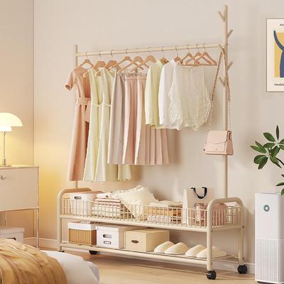 Cream-Style Movable Floor-Standing Coat Rack for Bedroom/Dorm - Simple Indoor Clothes Hanger & Dryer