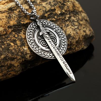 New Hot Selling Personalized and Fashionable Retro Warrior Sword Shield Pendant Necklace