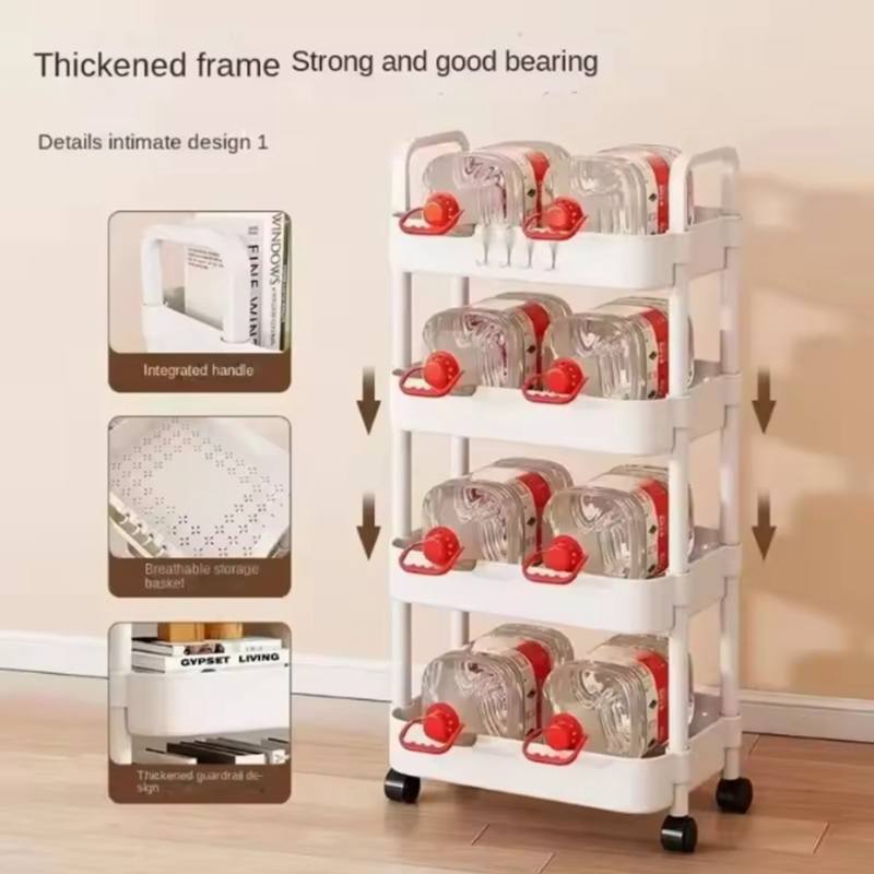 Küchen- und Badezimmerwagen, Bodenregal, mehrschichtiges, abnehmbares Lagerregal, platzsparender mobiler Lagerregal-Organizer mit Rollen