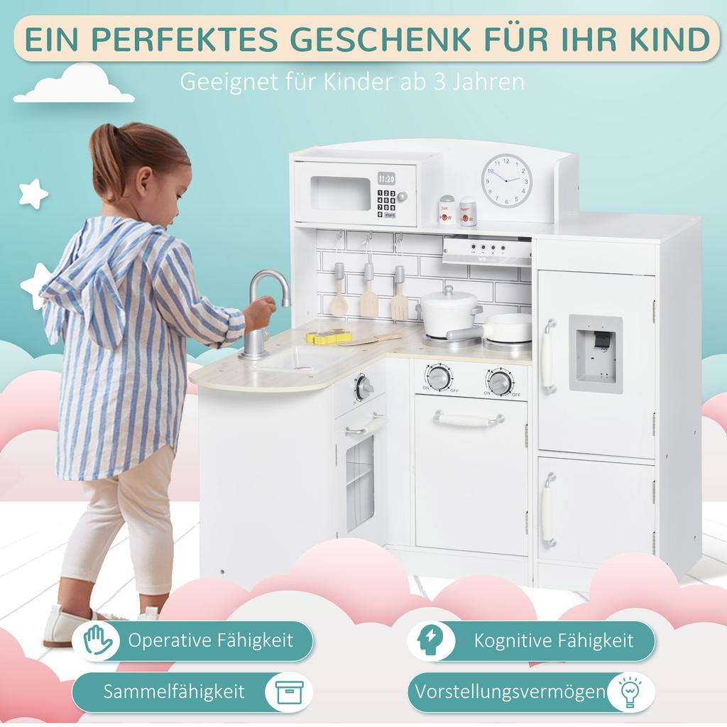 Play Kitchen, 14-Piece Accessories, Electric Water Dispenser, 86 x 64 x 84.5 cm, White