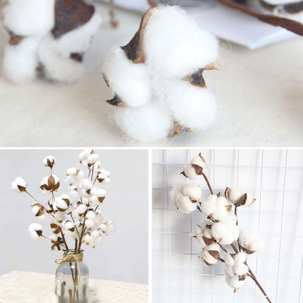 10 Heads Fake Flower Home Decor Floral Branch Cotton Stem Dried Cotton Flower Artificial Plants