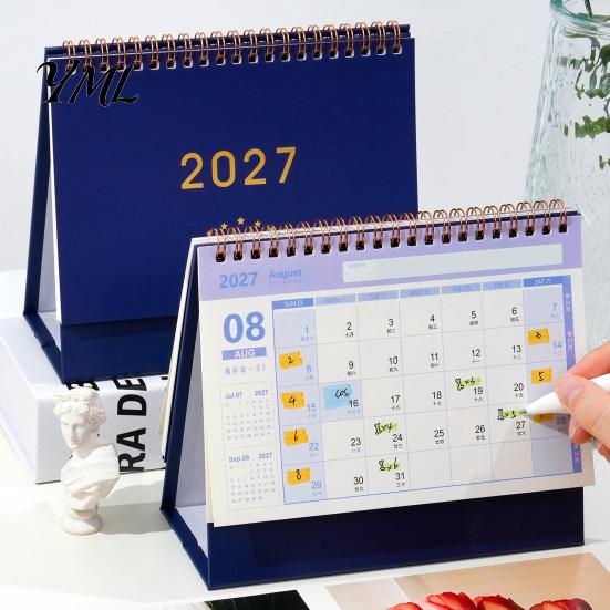 Small Desk Planner 2027 Calendar, Standing Flip Desktop Minimalist Gold Foil Cover Monthly Organizer for Planner, Thick Paper Note Taking, Office Home
