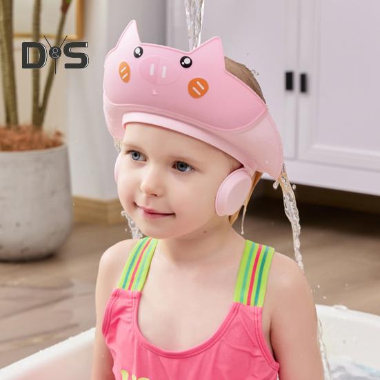 Baby Shower Cap Safe Silicone Protection Bath Cap Soft Visor Hat Cartoon Shape Adjustable Strap Waterproof Shampoo Hat