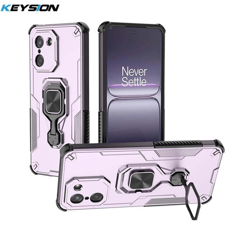 KEYSION Coque Armure Antichoc pour OnePlus Nord 5 5G Silicone+PC Support Métal Vertical Anneau Live Housse de Téléphone pour OnePlus Nord CE5
