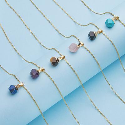 Natural Stone Neckalce Irregular Natural Stone Crystal Pendant Necklace Natural Crystal Pendant Section Hexagonal Clavicle Chain