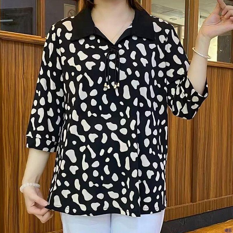 Summer Floral Middle-aged Spring and Summer Ice Silk Large Version Shirt New Loose Western Style Shirt Mid-length Top