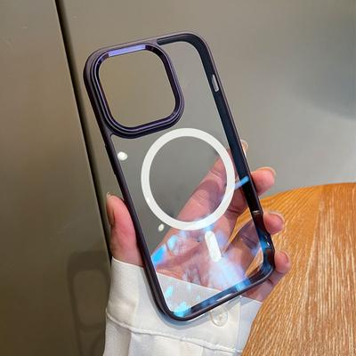 Luxury Magnetic Wireless Charging Metal Lens Shockproof Transparent Phone Case For Iphone 14 13 12 Pro Max Cover With Magsafe