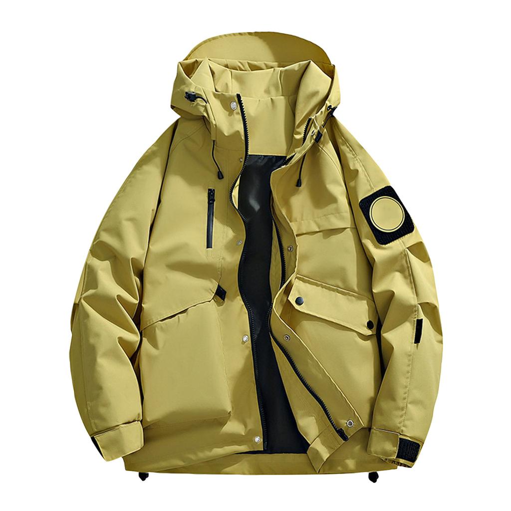 Unisex ensfarget utendørs arbeidsklær avslappet løs glidelåslomme varm langermet jakke