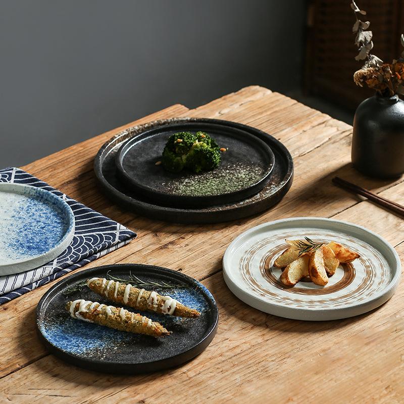 Japanese Creative Steak Plate Ceramic Tableware With Edge Flat Plate A Variety Of Retro Western Plate Flat Plate