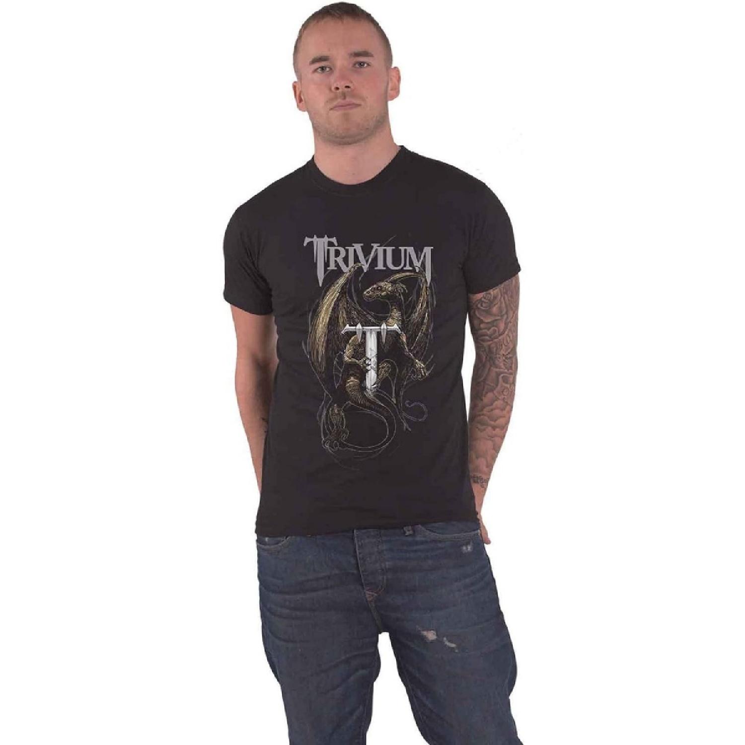 Trivium T Shirt Perched Dragon Band Logo New Official Unisex Black Size L S