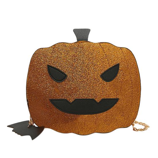 Halloween Pumpkin Bag Spooky Pumpkin Purse Crossbody Pumpkin Bag with Chain Shoulder Strap for Parties or Trick-or-Treating
