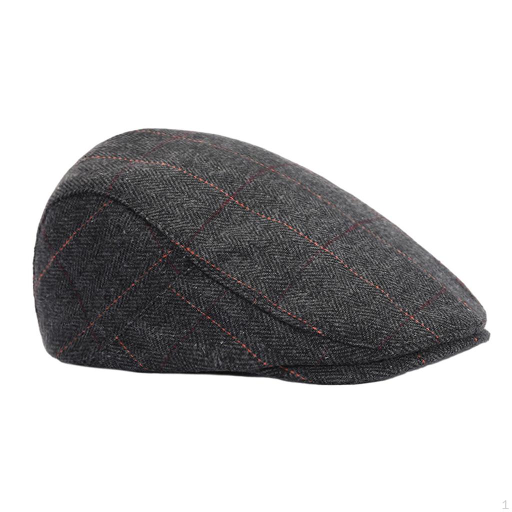Beret Hat Flap Cabbie Warm Spring Headwear Adjustable Men Plaid Flat Cap Newsboy for Hiking