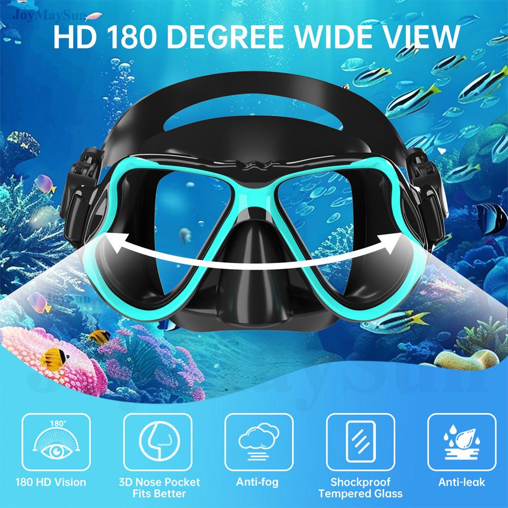 Dry Snorkel Mask Set Panoramic Wide View Anti-Fog for Adults Underwater Snorkeling Swimming Training Diving Glasses Adjustable 3
