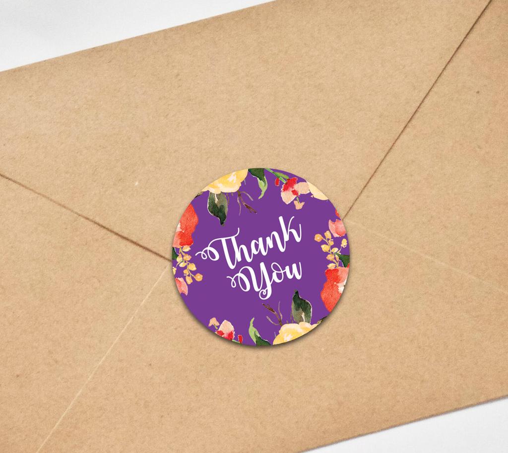 Darling Souvenir 45 Pcs Round Floral Border Black Thank You Stickers Wedding Envelope Seal-1.6